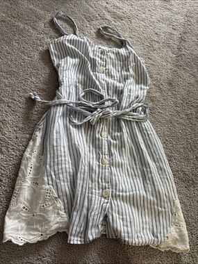 Zara Blue and White Striped Sundress with Lace Insets